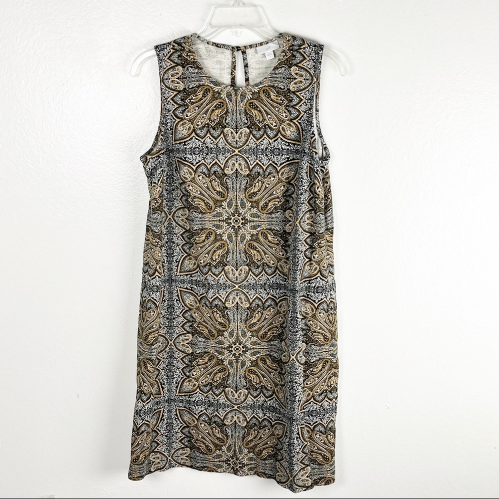 J. JILL Paisley Print Sleeveless Back Keyhole Button Closure Shift Dress Small